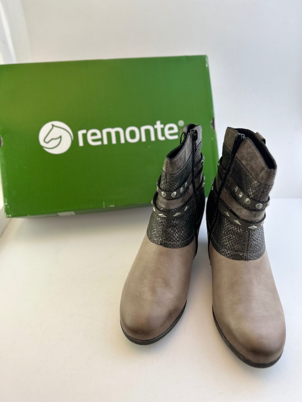 Remonte Grey Multi-Studded Buckle Ankle Bootie